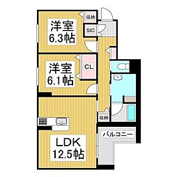 シャーメゾン蟻ケ崎 2LDKの間取図画像