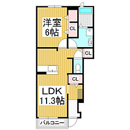 カーサベルデこくや 1LDKの間取図画像