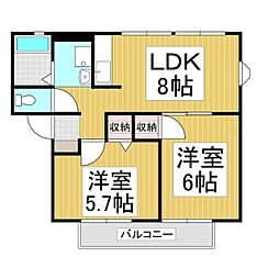 サンライフ西村A 2LDKの間取図画像