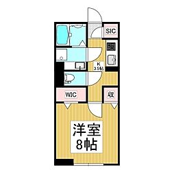アーバンクレスト桐 1Kの間取図画像
