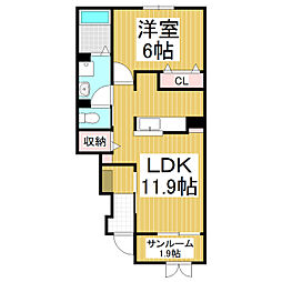 リブブライトパークA 1LDKの間取図画像