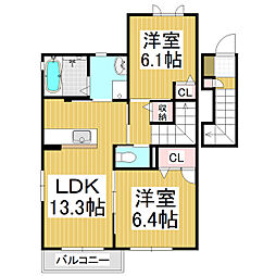 ルーエコバルト 2LDKの間取図画像