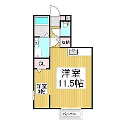 スクエアガーデンC ワンルームの間取図画像