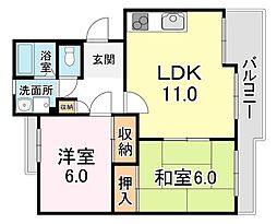 アルカディア中島 2LDKの間取図画像