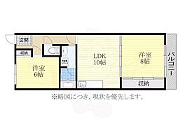 浅井ハイツ 2LDKの間取図画像