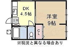 ふじ荘 1DKの間取図画像