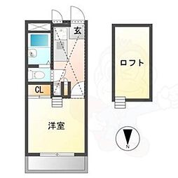 カーサ曽池町 1Kの間取図画像