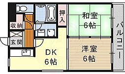 リバーエイト南分 2DKの間取図画像