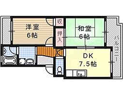 松栄マンション 1階2DKの間取り