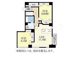 C.P.pure隼人町 2LDKの間取図画像