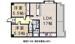 シャトレ文教台 2LDKの間取図画像