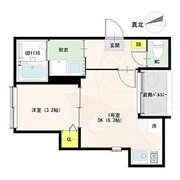 ハーモニーテラス前之輪 1DKの間取図画像