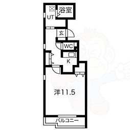 ヒルズ向陽 1Kの間取図画像