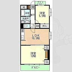 猪高ハイツ 2LDKの間取図画像