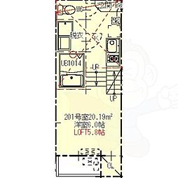 ハーモニーテラス鳴海町2 1DKの間取図画像