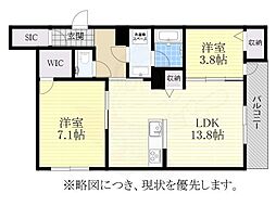 シャーメゾンカトレア 2LDKの間取図画像