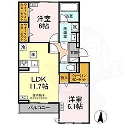 カリーノ姫宮 2LDKの間取図画像