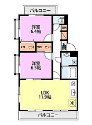 グランディール緑町 2LDKの間取図画像