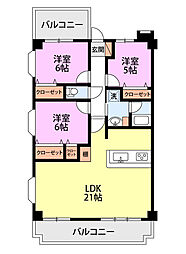 リベルテ亀田 3LDKの間取図画像