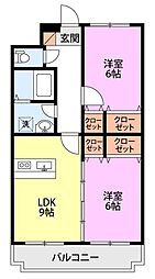 カサブランカ新津 2LDKの間取図画像