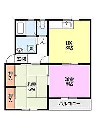 クロックハウスさつき 2DKの間取図画像