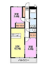 カサブランカ荻川 2LDKの間取図画像