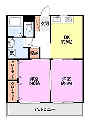 エトワール城山 2DKの間取図画像
