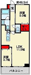 コンダクトレジデンス下城野 2階2LDKの間取り