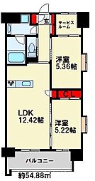 ウィングス到津の森 2階2LDKの間取り