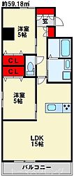 Studie小文字通り 3階2LDKの間取り