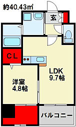 サンシャインマリンズ井堀 1LDKの間取図画像