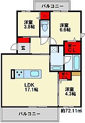 D-ROOM HILLS 泉台 3LDKの間取図画像