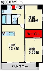 KSK南小倉コアプレイス 2LDKの間取図画像