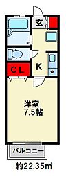 MOON江南町 1Kの間取図画像