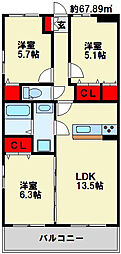 シャインプラス 3LDKの間取図画像