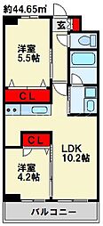 コンダクトレジデンス城野 2LDKの間取図画像