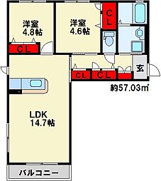 シャーメゾン泉台 2LDKの間取図画像