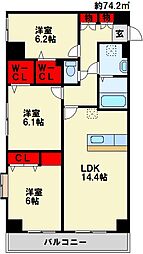 ファミール守恒 3LDKの間取図画像