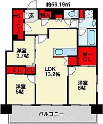 サンレリウス小倉駅南 3LDKの間取図画像