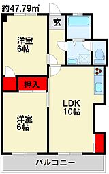 米谷木町第2ビル 2LDKの間取図画像