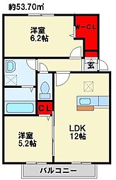 門司港レトロおおくぼの森A 2LDKの間取図画像