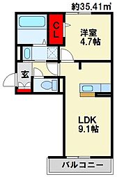 D-room城野 1LDKの間取図画像