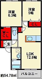 クラヴィエ三萩野J 2LDKの間取図画像