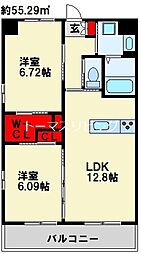 ウイングス三郎丸 2LDKの間取図画像