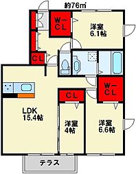 D-ルーム城野駅B 3LDKの間取図画像