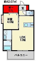 アクシオ三萩野 1LDKの間取図画像
