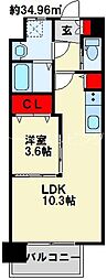 GALAXIEヴィーラブライト 1LDKの間取図画像