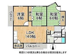 平城朱雀第1住宅27棟 3LDKの間取図画像