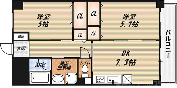 バレーロード辻子 ｜大阪府高槻市辻子2丁目(賃貸マンション2DK・3階・47.84㎡)の写真 その2