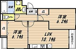 ブリオ安満 B棟 2LDKの間取図画像